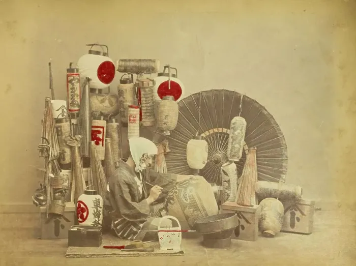 Framed Print : Manufacture of paper lanterns, c. 1870, Japan, Historic, digitally restored reproduction from an original of the period Framed Print : Manufacture of paper lanterns, c. 1870, Japan, Historic, digitally restored reproduction from an original of the period