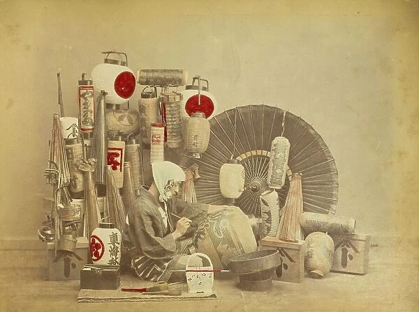 Manufacture of paper lanterns, c. 1870, Japan, Historic, digitally restored reproduction from an original of the period