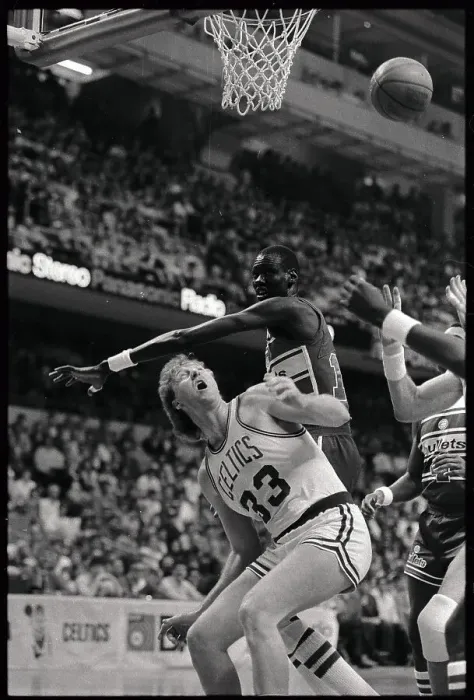 Framed Print : Manute Bol Defending Against Larry Bird Framed Print : Manute Bol Defending Against Larry Bird