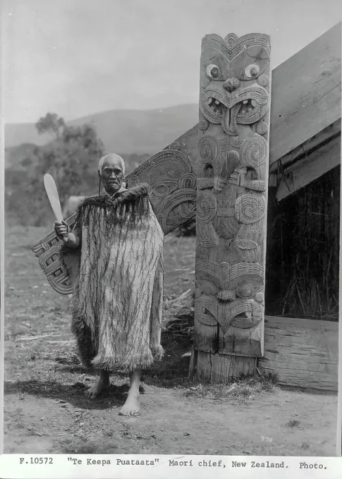 Framed Print : Maori Chief Standing Building Relief Work Framed Print : Maori Chief Standing Building Relief Work