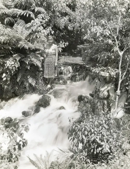 Framed Print : Maori Girls Posing by Stream Framed Print : Maori Girls Posing by Stream