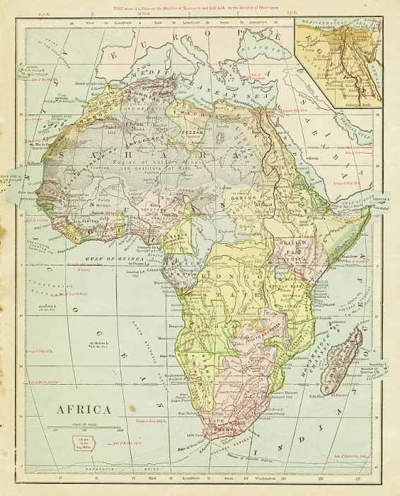 Framed Print : Map of Africa 1899 Framed Print : Map of Africa 1899
