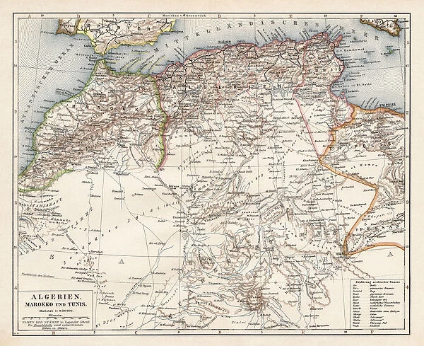Map of Algeria, Morocco, Tunisia, 1900