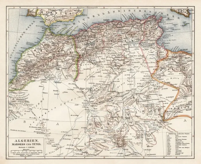 Framed Print : Map of Algeria, Morocco, Tunisia, 1900 Framed Print : Map of Algeria, Morocco, Tunisia, 1900