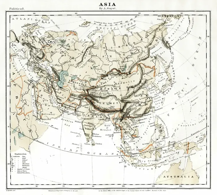 Framed Print : Map of Asia 1868 Framed Print : Map of Asia 1868