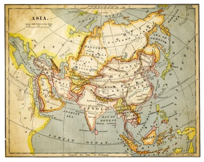 Framed Print : Map of Asia 1883 Framed Print : Map of Asia 1883