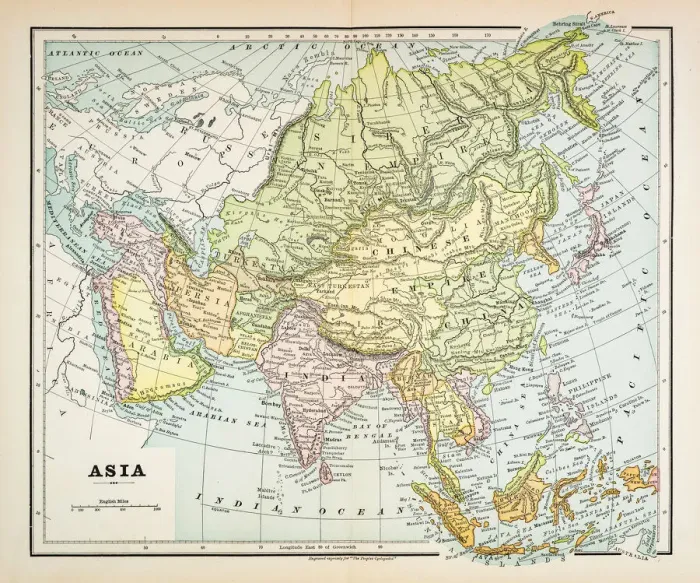 Framed Print : Map of Asia 1883 Framed Print : Map of Asia 1883
