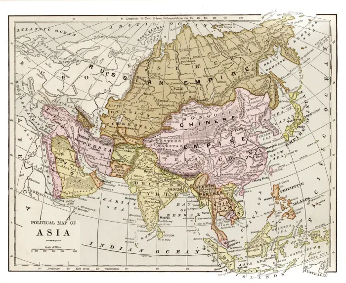 Framed Print : Map of Asia 1889 Framed Print : Map of Asia 1889