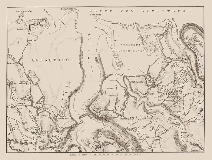 Framed Print : Map of the attack and defense works on the south side of Sevastopol at the time of the storming on September 8, 1855 Framed Print : Map of the attack and defense works on the south side of Sevastopol at the time of the storming on September 8, 1855