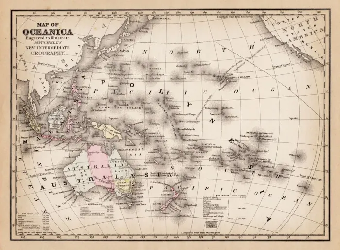 Framed Print : Map of Australasia 1881 Framed Print : Map of Australasia 1881