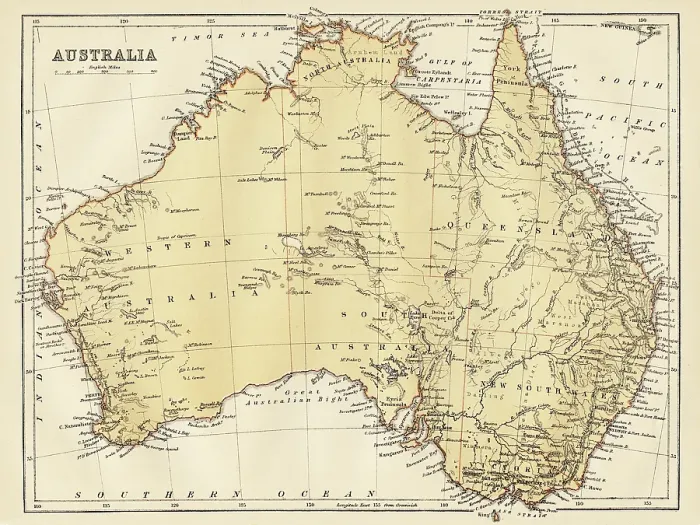 Framed Print : Map of Australia 1878 Framed Print : Map of Australia 1878