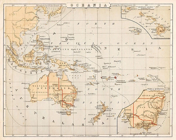 Map of Australia Oceania 1869