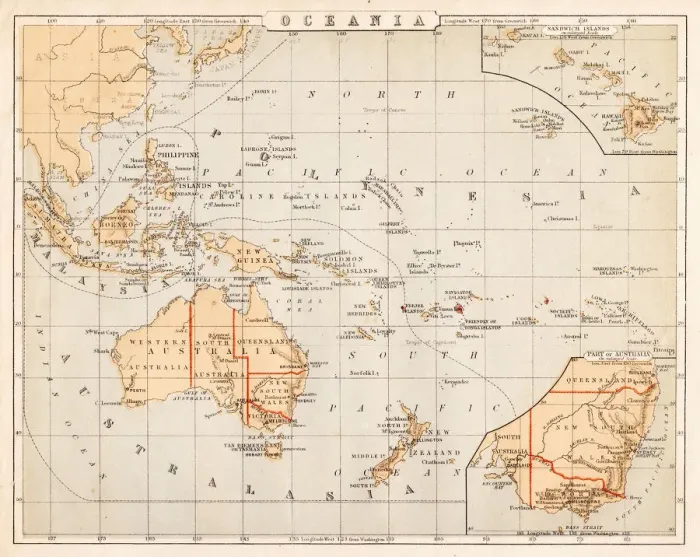 Framed Print : Map of Australia Oceania 1869 Framed Print : Map of Australia Oceania 1869