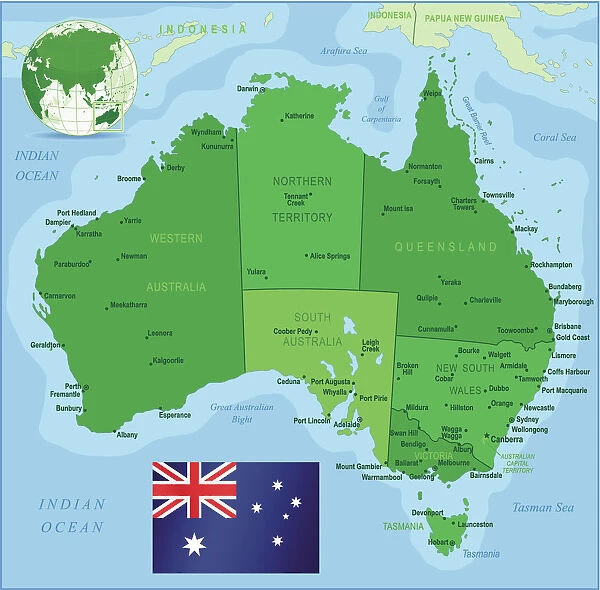 Afledning scene Handel Map of Australia with states, cities and flag (Print #20251075)