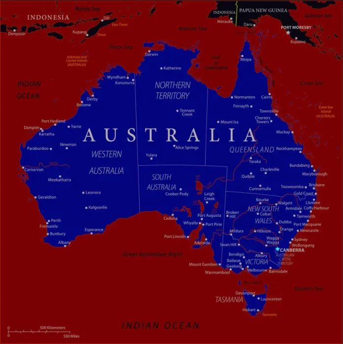 Framed Print : Map of Australia - Vector Framed Print : Map of Australia - Vector