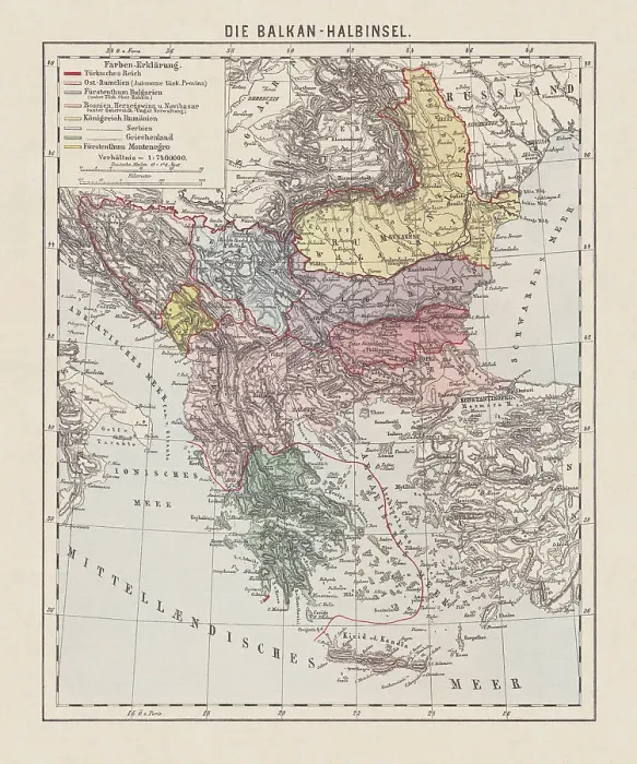 Framed Print : Map of the Balkan Peninsula, late 19th century, lithograph, 1893 Framed Print : Map of the Balkan Peninsula, late 19th century, lithograph, 1893