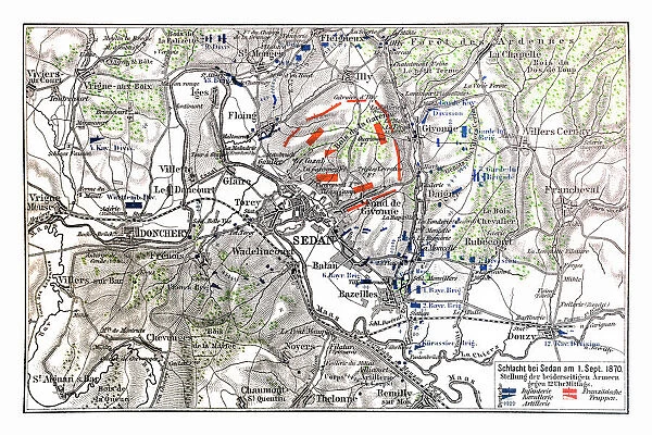 Map of Battle of Sedan, it was fought during the Franco-Prussian War from 1 to 2 September 1870