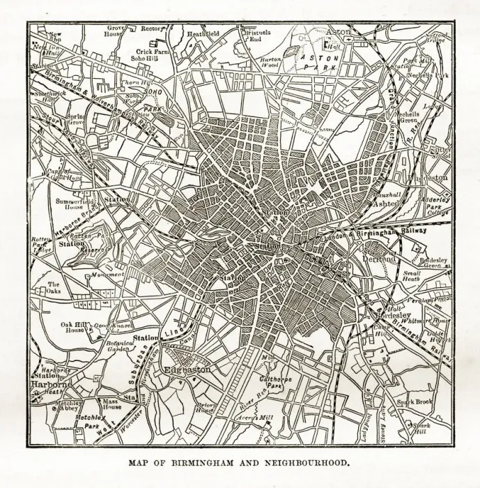 Framed Print : Map of Birmingham and Neighborhoods, England Victorian Engraving, 1840 Framed Print : Map of Birmingham and Neighborhoods, England Victorian Engraving, 1840