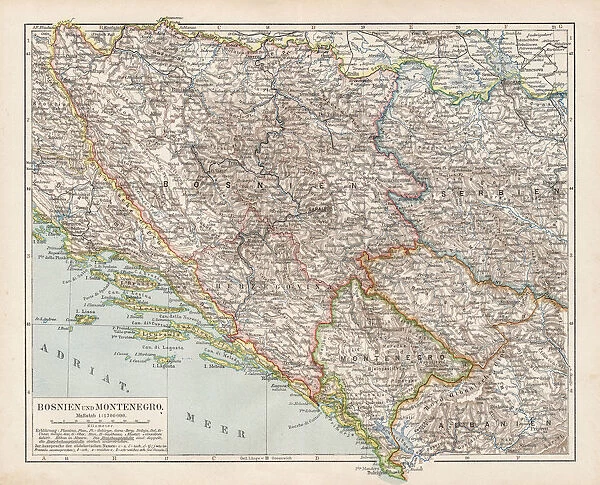 Map of Bosnia and Montenegro 1900