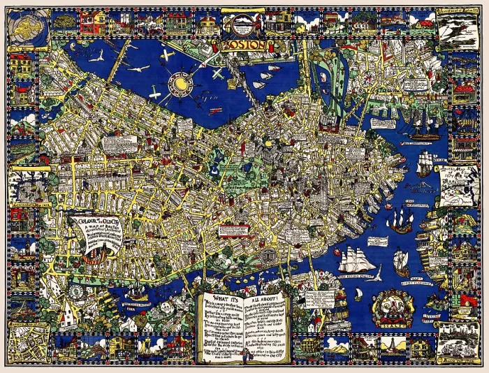 Framed Print : A map of Boston decorative AND historical Framed Print : A map of Boston decorative AND historical