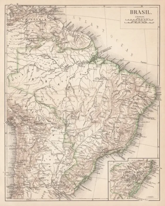 Framed Print : Map of Brazil. Lithograph, lithograph, published in 1874 Framed Print : Map of Brazil. Lithograph, lithograph, published in 1874