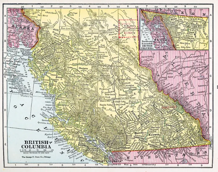 Framed Print : Map Of British Columbia Framed Print : Map Of British Columbia