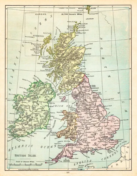 1895 Rand-McNally Map of the British Isles Print. Art Prints