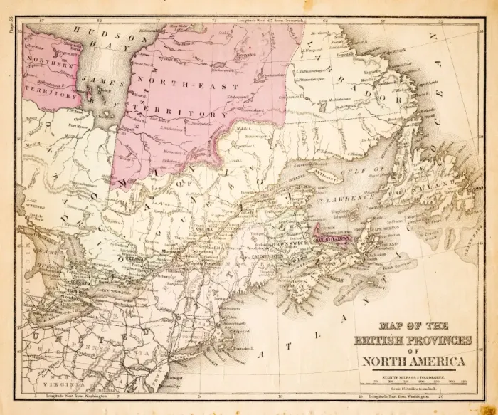 Framed Print : Map of British provinces of North America 1883