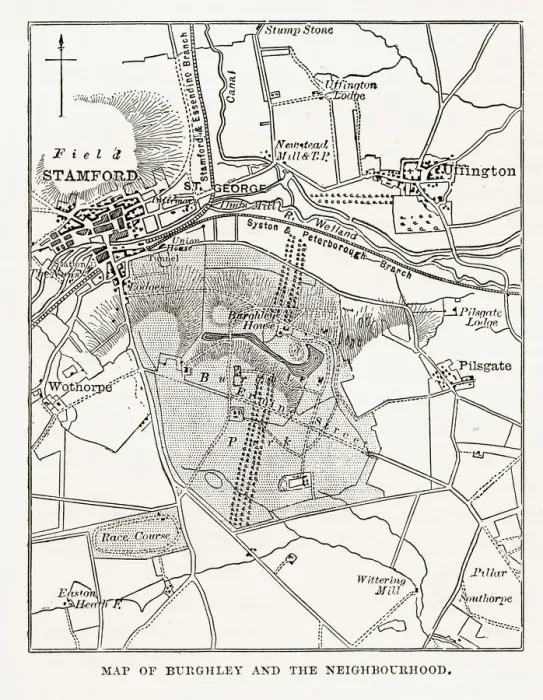 Framed Print : Map of Burghley and Neighborhoods, England Victorian Engraving, 1840 Framed Print : Map of Burghley and Neighborhoods, England Victorian Engraving, 1840