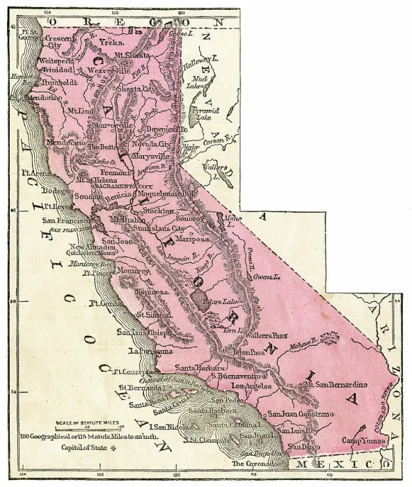 Framed Print : Map of California 1871 Framed Print : Map of California 1871