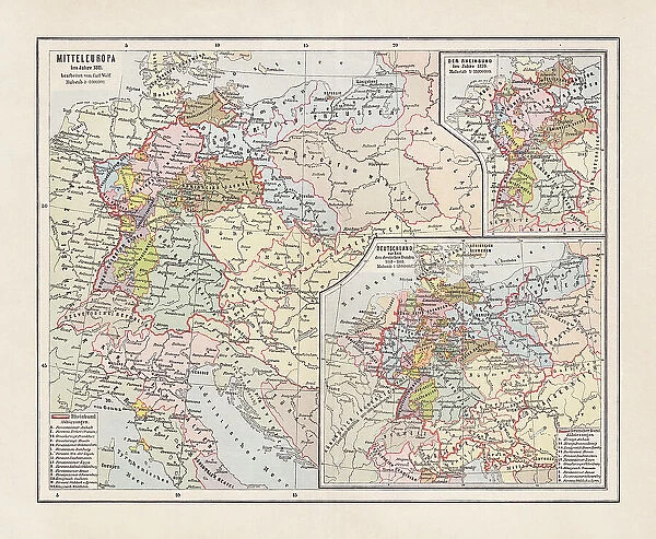 Map of Central Europe in 1811, lithograph, published in 1893