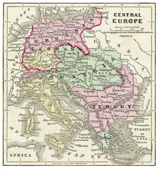 Framed Print : Map of Central Europe 1871 Framed Print : Map of Central Europe 1871