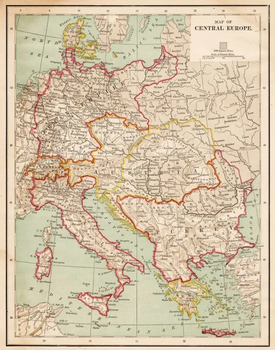 Framed Print : Map of Central Europe 1877 Framed Print : Map of Central Europe 1877