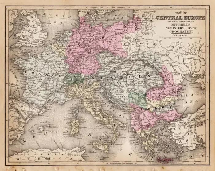 Framed Print : Map of Central Europe 1881 Framed Print : Map of Central Europe 1881
