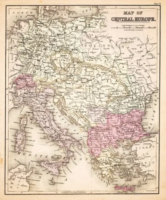 Framed Print : Map of Central Europe 1883 Framed Print : Map of Central Europe 1883