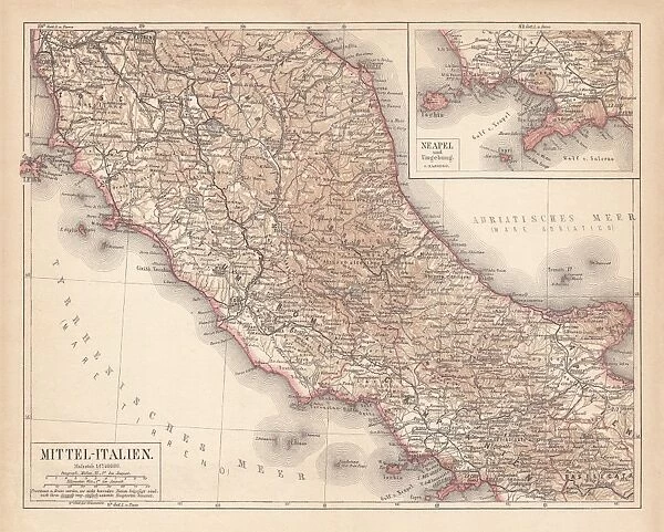 Map of Central Italy, lithograph, puplished in 1876