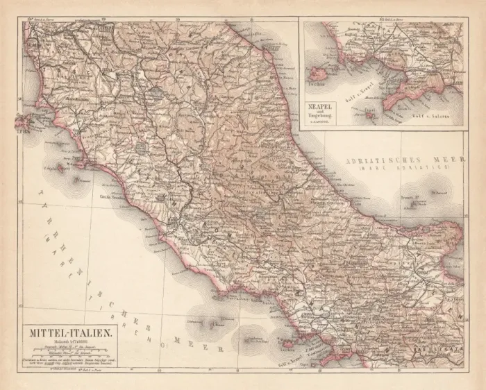 Framed Print : Map of Central Italy, lithograph, puplished in 1876 Framed Print : Map of Central Italy, lithograph, puplished in 1876