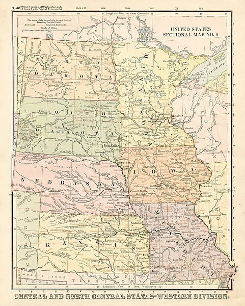 Map Central and North Central States 1881