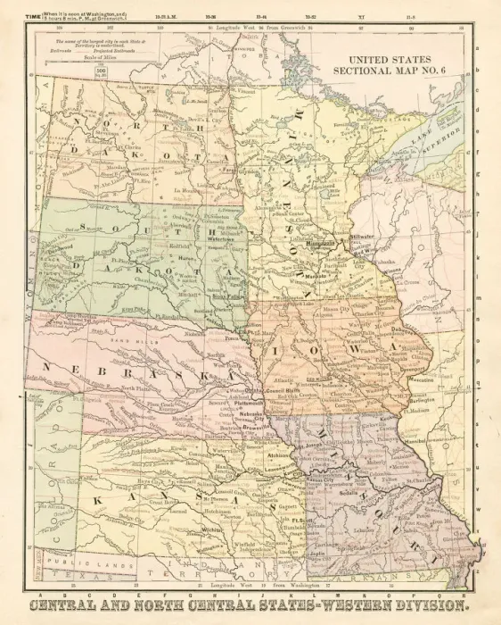 Framed Print : Map Central and North Central States 1881
