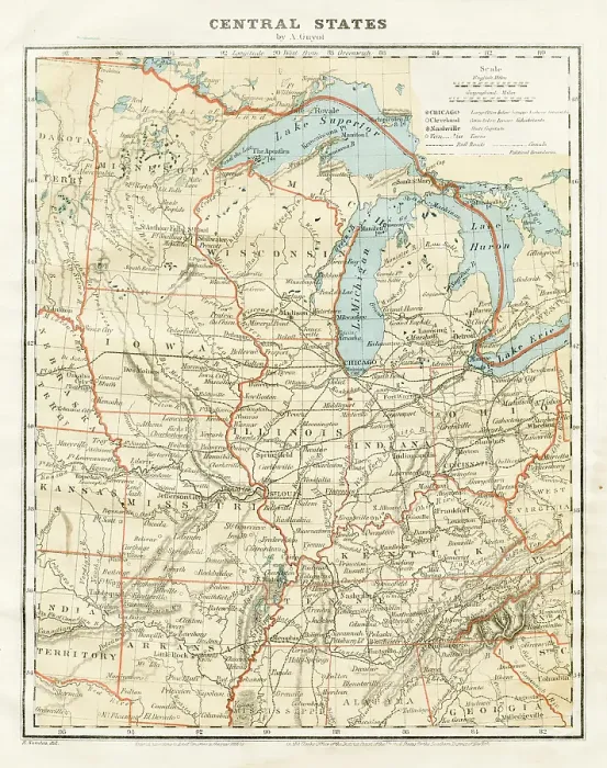 Framed Print : Map Central States 1868
