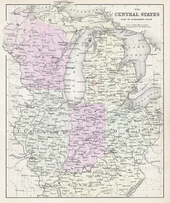 Framed Print : Map of Central states 1877 Framed Print : Map of Central states 1877