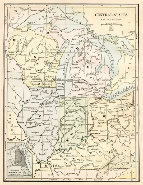 Framed Print : Map of Central States 1888 Framed Print : Map of Central States 1888