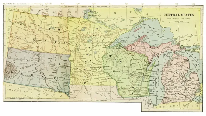 Framed Print : Map Central States 1899 Framed Print : Map Central States 1899