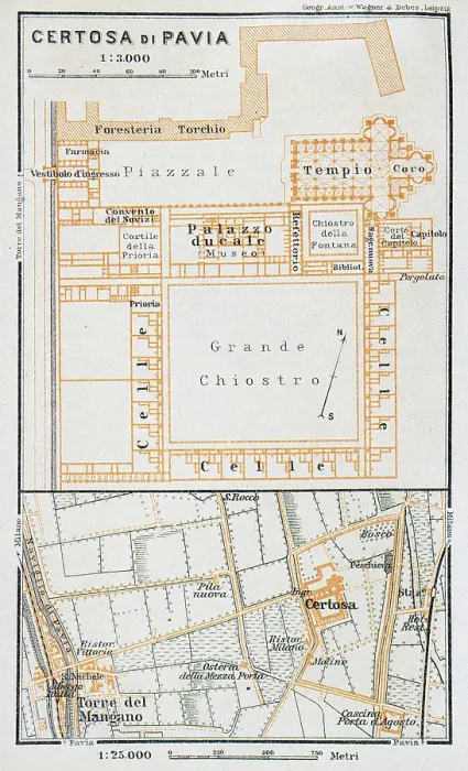 Framed Print : Map of Certosa di Pavia, a monastery complex in Lombardy, Italy - 1893 Framed Print : Map of Certosa di Pavia, a monastery complex in Lombardy, Italy - 1893