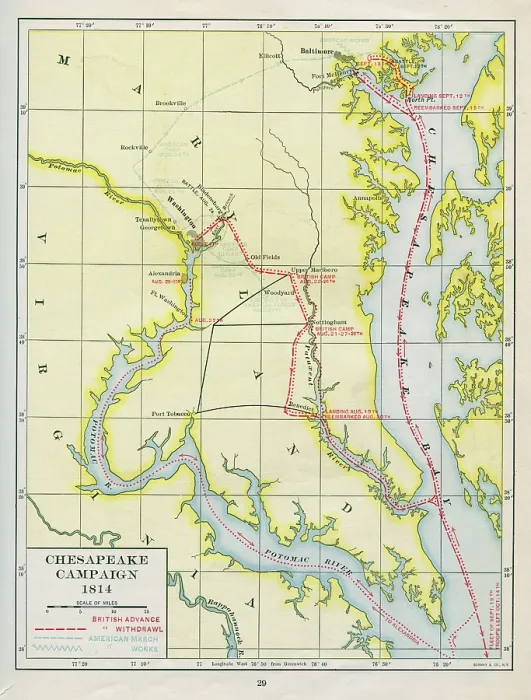 Framed Print : Map Of The Chesapeake Campaign 1814