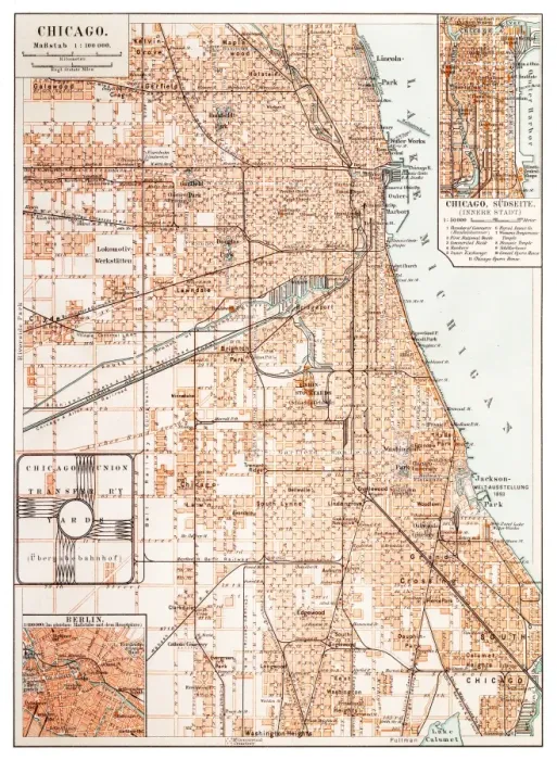 Framed Print : Map of Chicago 1895 Framed Print : Map of Chicago 1895