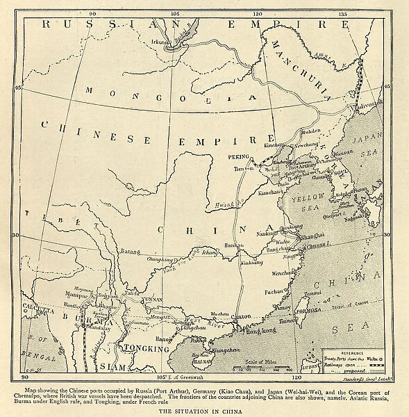 Map of China, Chinese Empire just before the start of the Boxer Rebellion, 1898