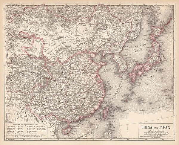 Map of China and Japan, lithograph, published in 1875