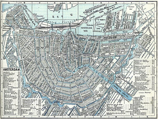 Map of city Amsterdam Netherlands from 1881