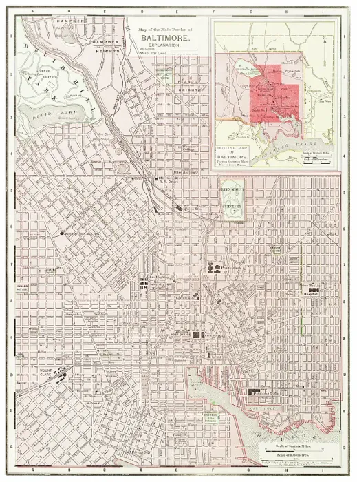 Framed Print : Map of the city of Baltimore, Maryland 1899 Framed Print : Map of the city of Baltimore, Maryland 1899